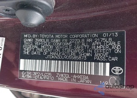 2013 Toyota Prius Persona z USA, uszkodzony, nr VIN JTDKN3DU9D5585873